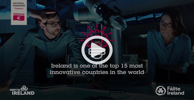 Video thumbnail featuring professionals discussing an innovative project, emphasising Ireland as one of the top 15 most innovative countries in the world