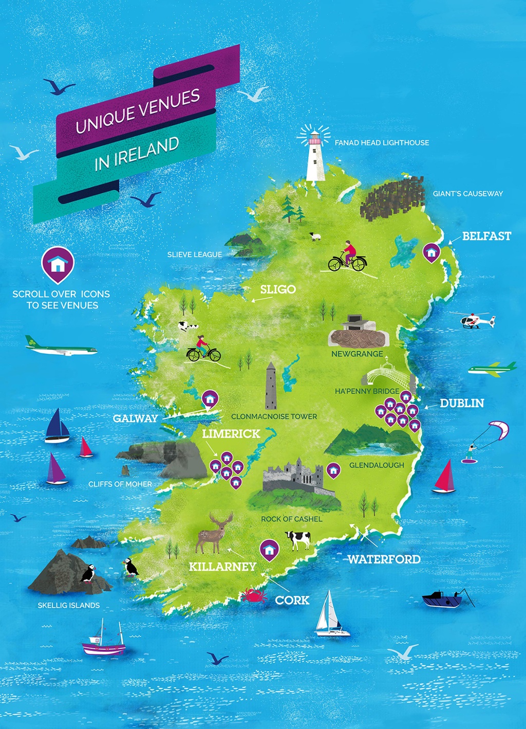 A map of the interesting venues in Ireland. 