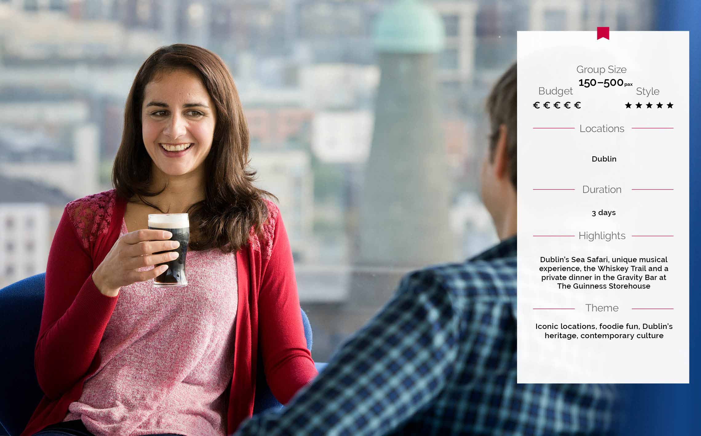 A woman enjoys a half pint of Guinness in Dublin's Gravity Bar