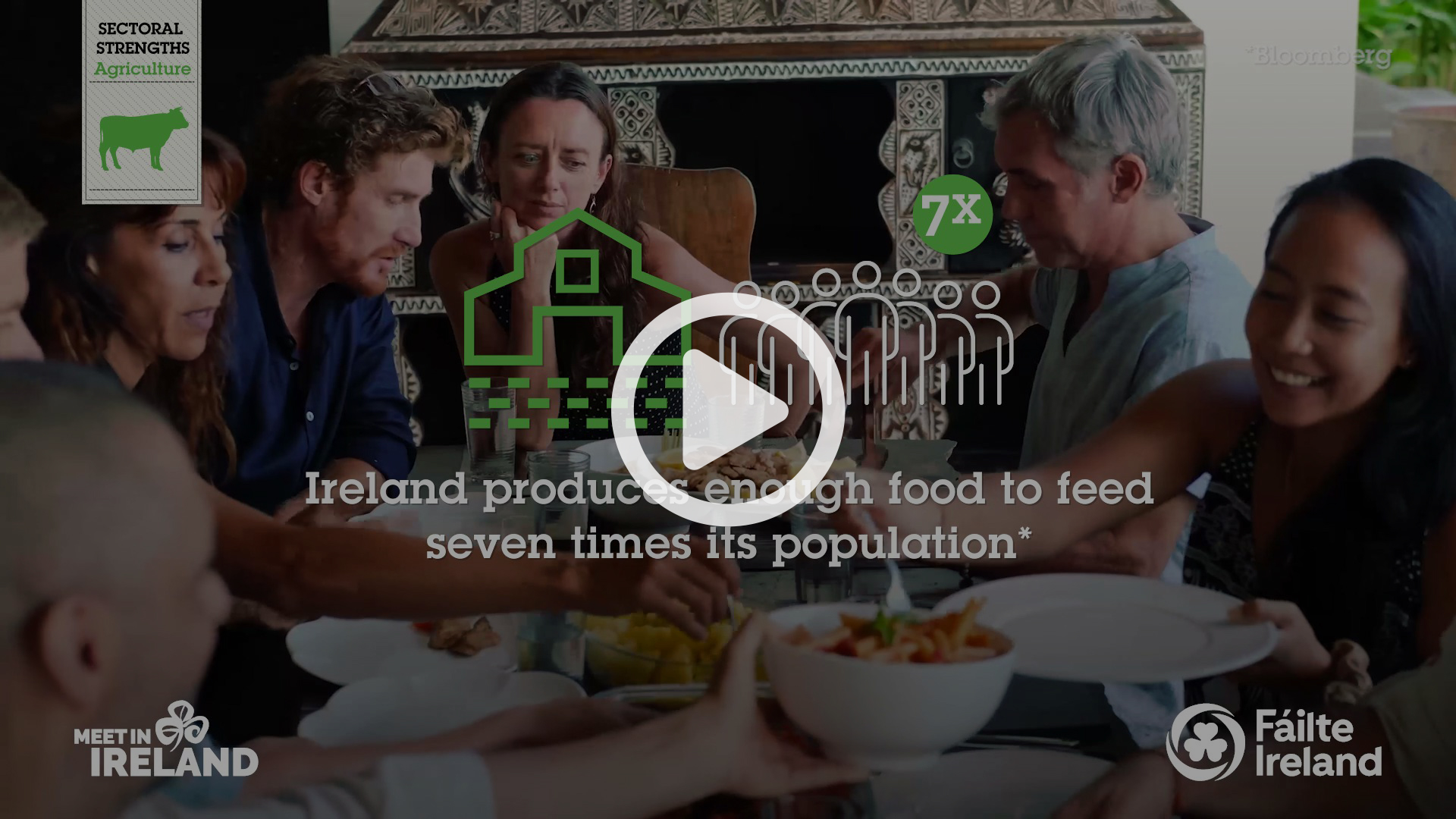 Group of people sitting around a table full of food