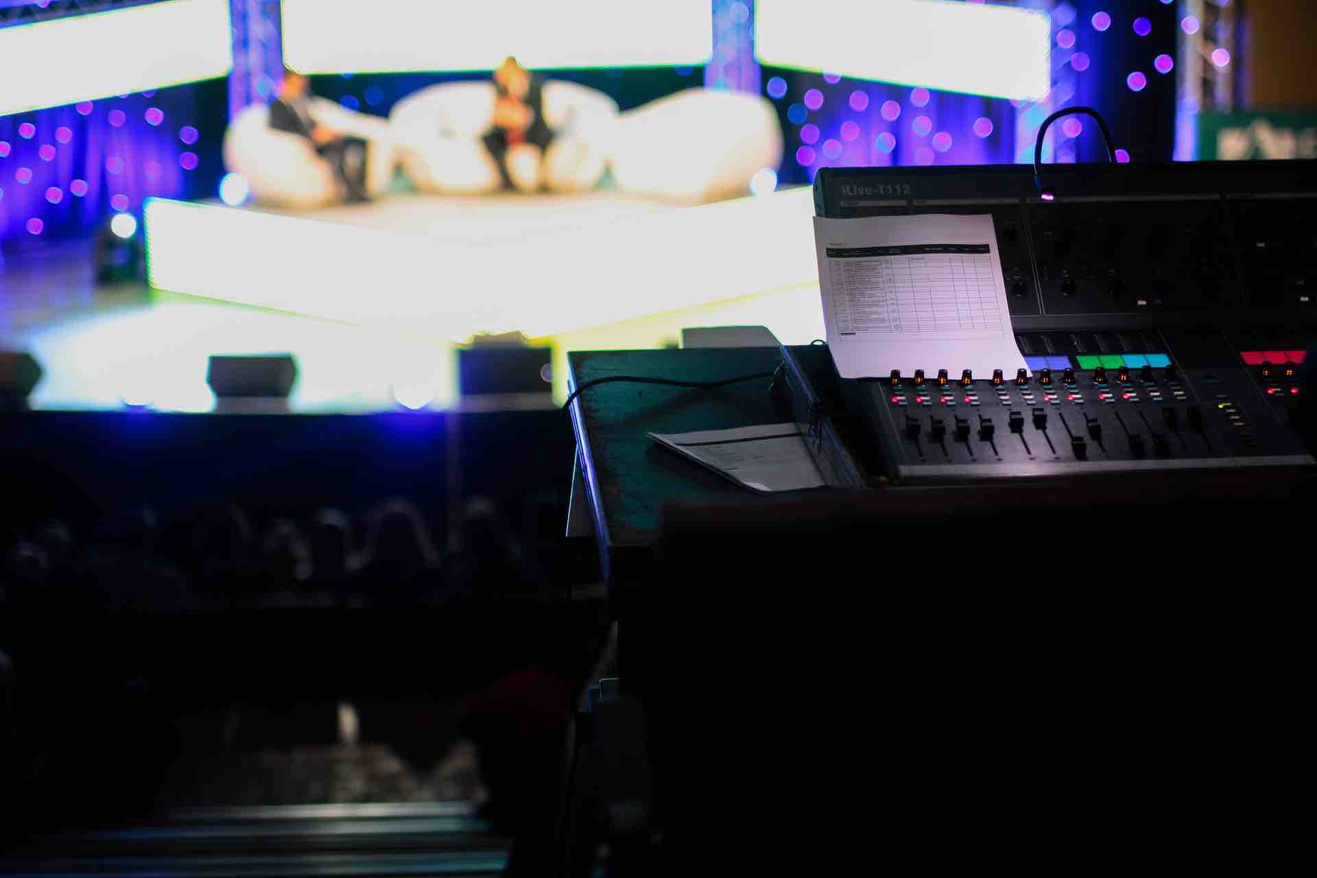 A view of a technical desk at an event