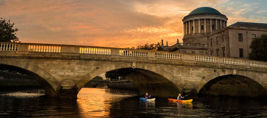 Kayaking After Dusk on the River Liffey, Dublin