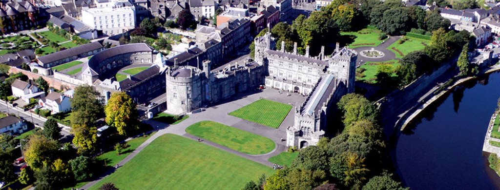 Aerial view of Kilkenny Castle and city