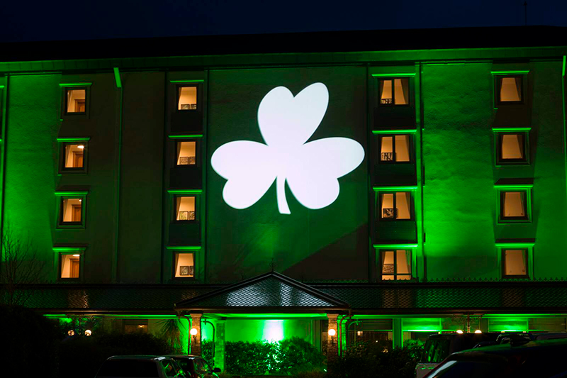 The Europe Hotel lit up at night