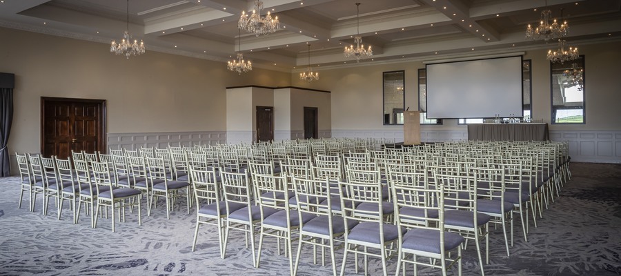 Rows of chairs ready for conference at Dingle Skellig Hotel