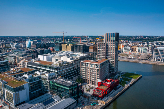 Aerial view of Dublin City including Capitol Dock, Sir John Rogerson's Quay