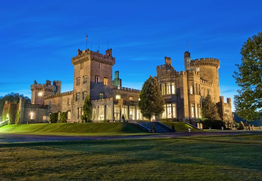 Dromoland Castle exterior at dusk