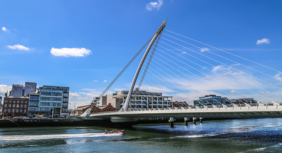 Samuel Beckett Bridge against the Dublin sky