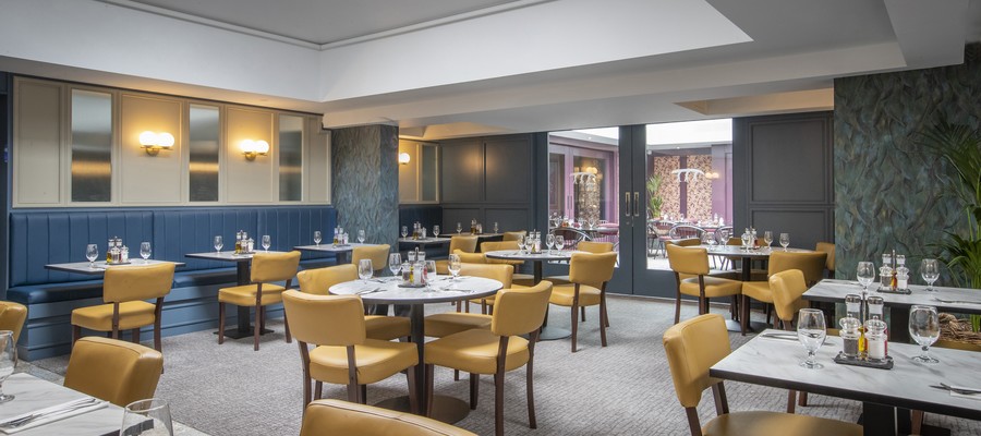 Retro seats and tables at the Binn Bán Brasserie